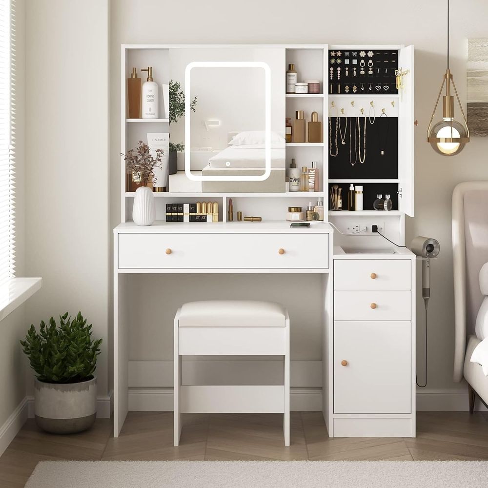 Desk Charging Station - Vabches Witte Kaptafel met Spiegel en