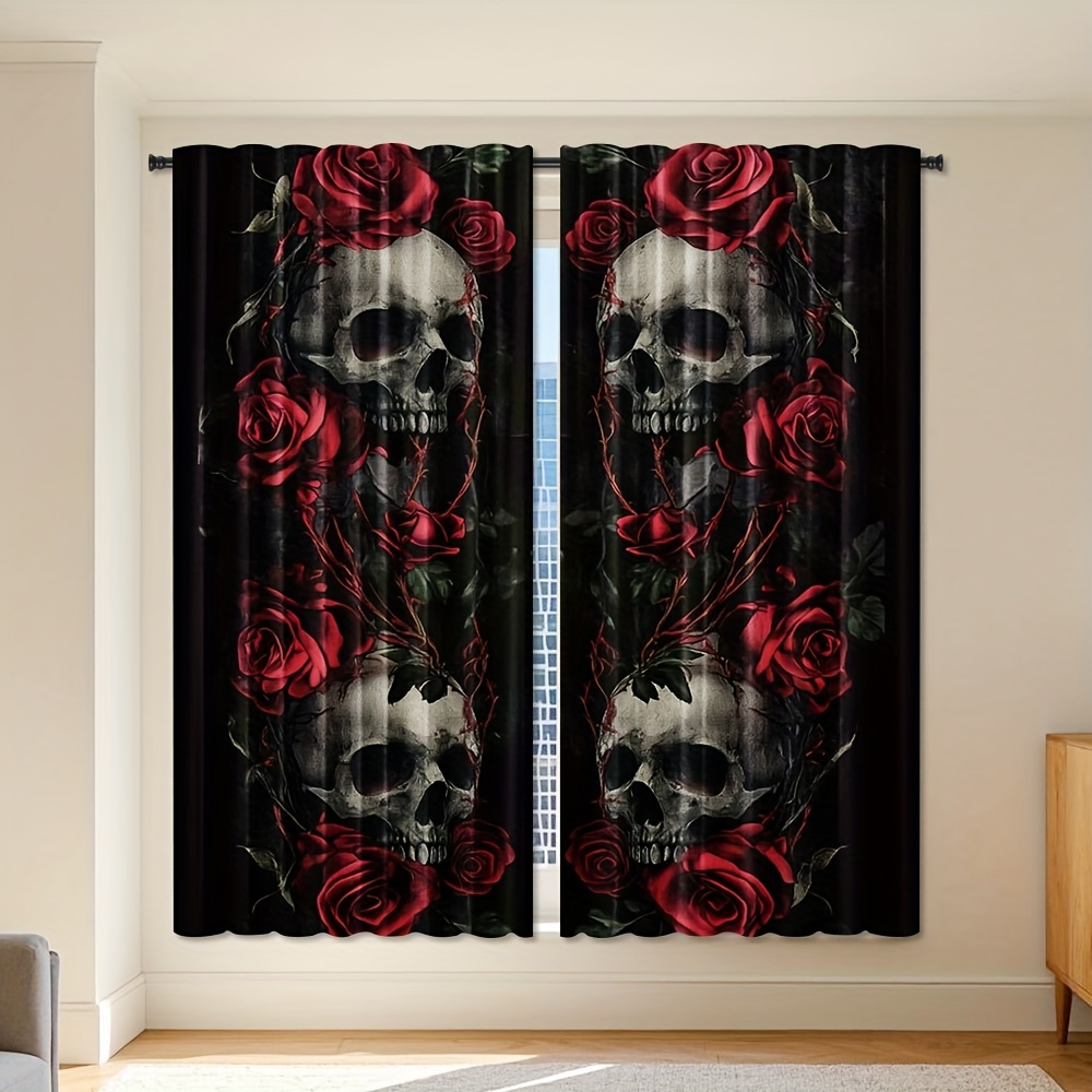Home Office Alternative - Gotische Skull Rose-gordijnen Verduisterende gordijnen Macabre