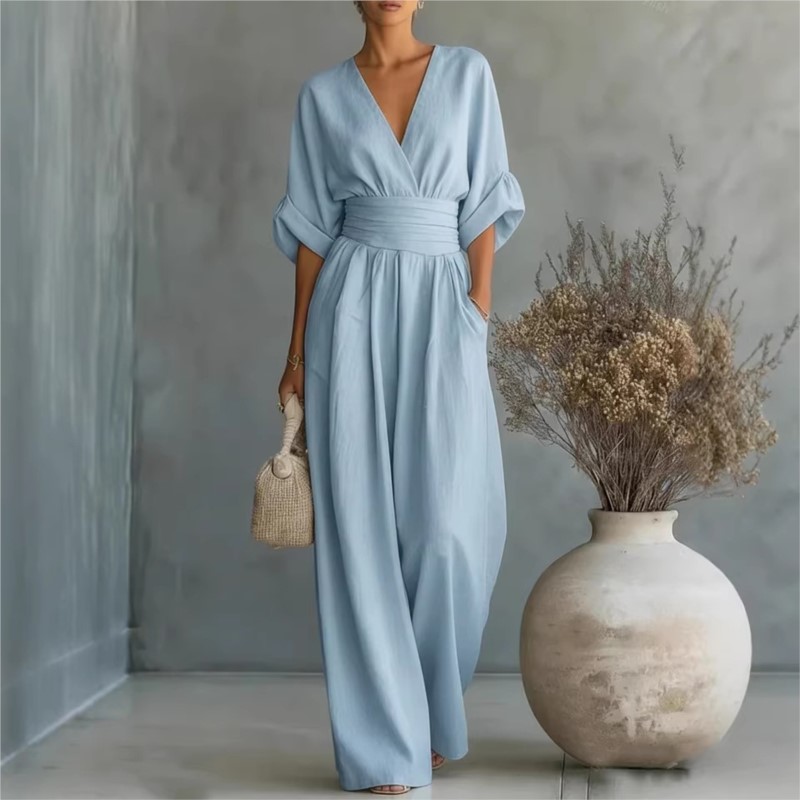 Home Office Romance - Zomerse sexy jumpsuit met diepe V-hals,