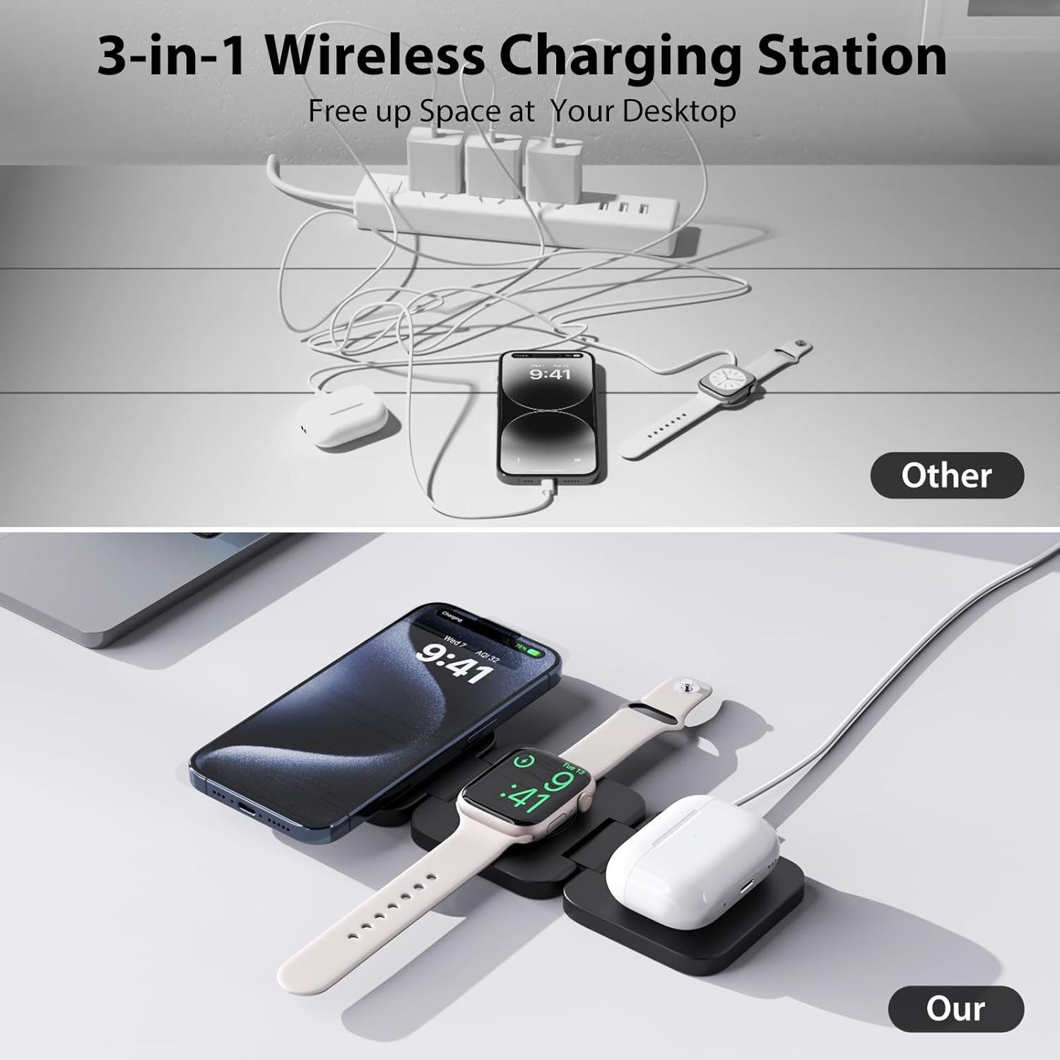 Opvouwbare 3-in-1 snelle draad - Desk Charging Station recensie en prijs