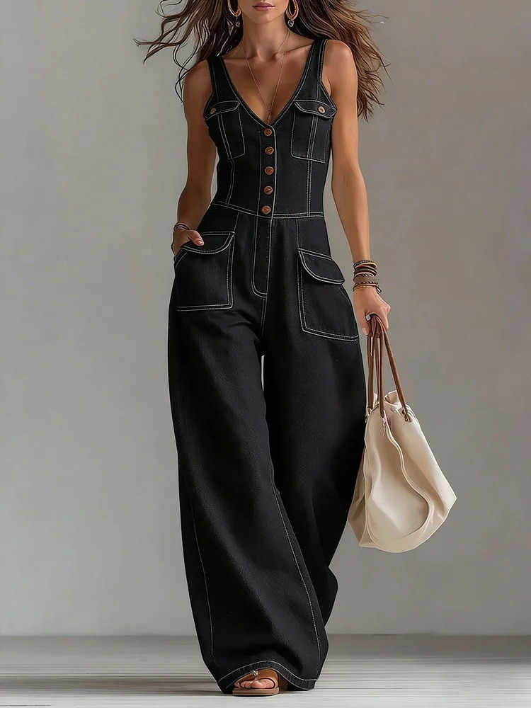 Damesmode denim jumpsuit, mouw - Home Office Romance recensie en prijs