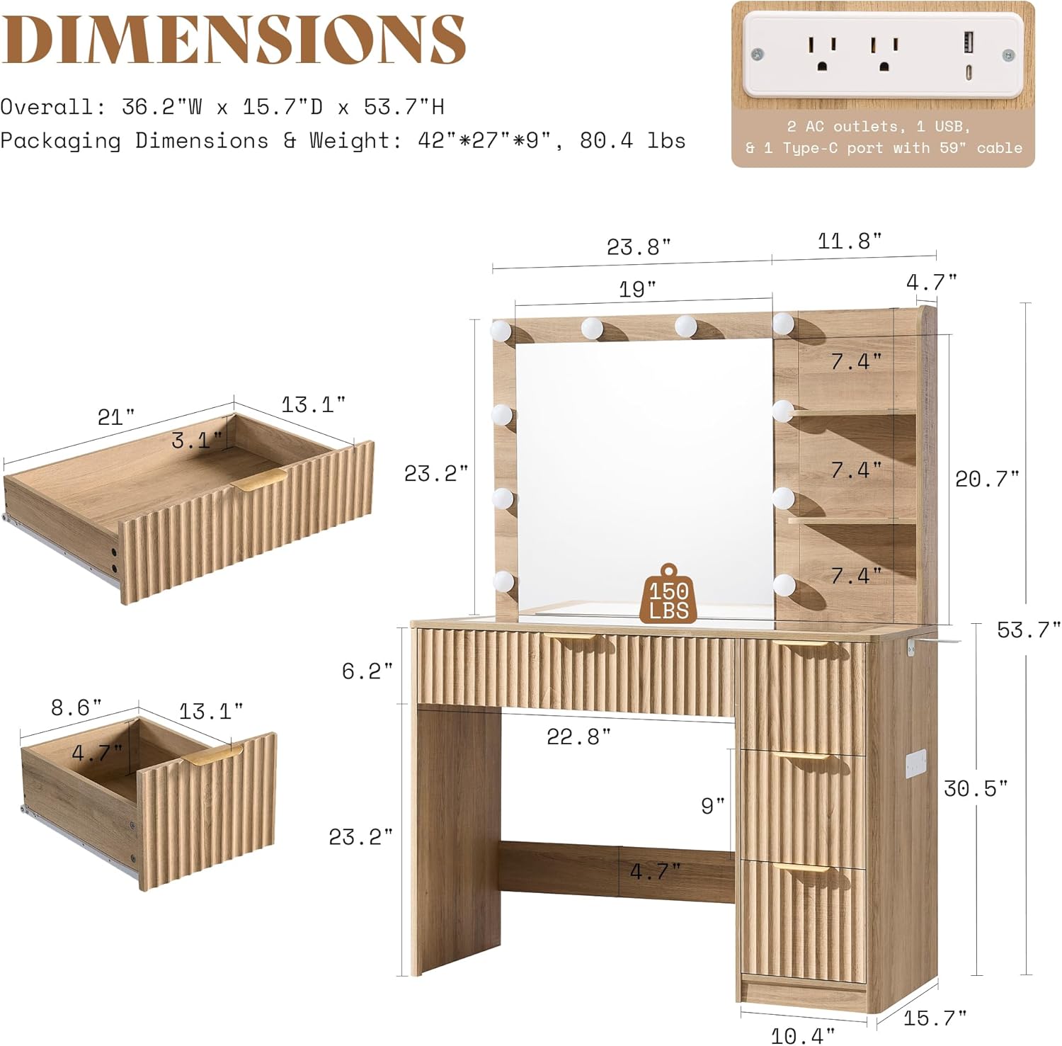 Natuurlijk eikenhouten geprofi - Desk Charging Station recensie en prijs