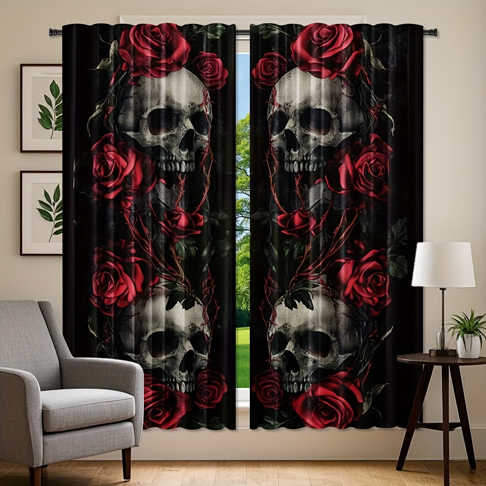Gotische Skull Rose-gordijnen  - Home Office Alternative recensie en prijs