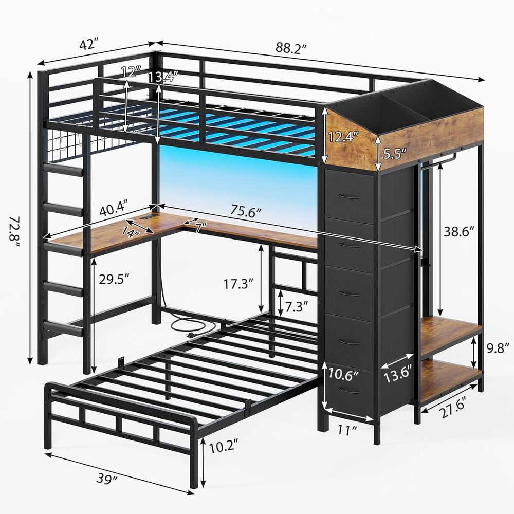 Twin-over-twin stapelbed met g - Desk Charging Station recensie en prijs